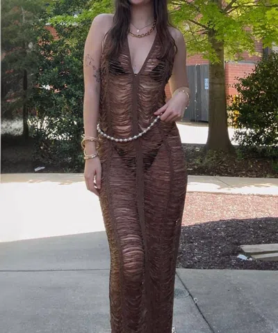 Klesis Moss Goddess Net Dress In Brown