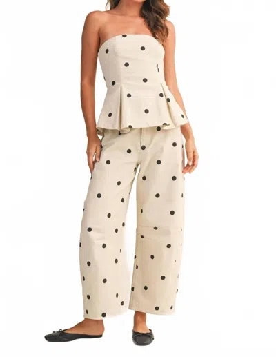 Klesis Napa Strapless Peplum Top And Barrel Pants Set In Ivory Black In Neutral