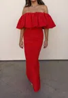 Klesis Off-shoulder Ruffled Maxi Dress In Red In Red