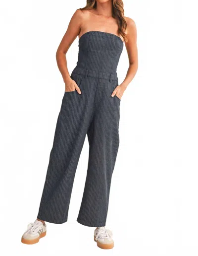Klesis Pinstripe Pants Jumpsuit In Denim In Blue