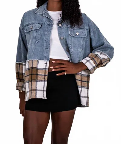Klesis Plaid Bottom Denim Jacket In Medium Indigo In Blue