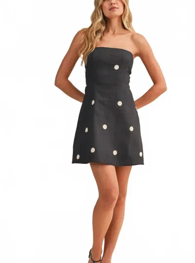 Klesis Polka Dot Linen Strapless Mini Dress In Black In Gray