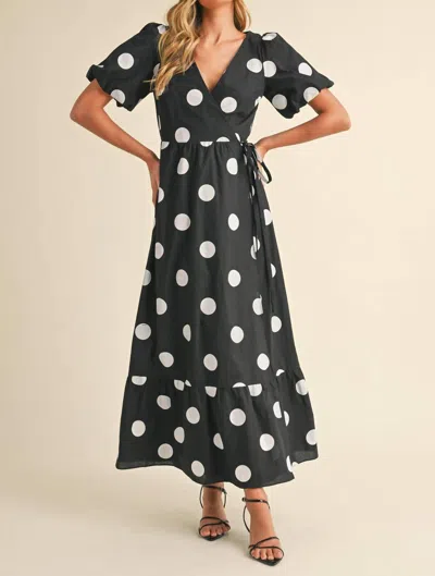 Klesis Polka Dot Wrap Maxi Dress In Black/white