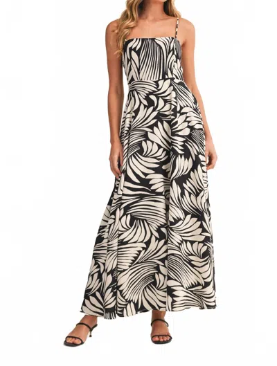 Klesis Printed Linen A-line Midi Dress In Black/ White In Green