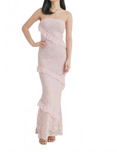 Klesis Ruffled Lace Strapless Maxi Dress In Light Pink In Neutral