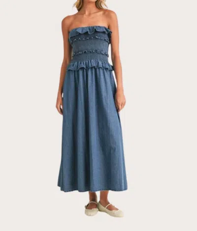 Klesis Ruffled Midi Dress In Denim In Multi