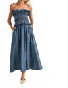 Klesis Ruffled Strapless Denim Midi Dress In Blue