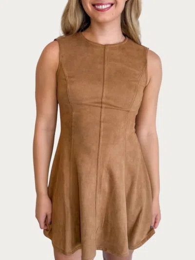 Klesis Slick And Suede Mini Dress In Tan In Brown