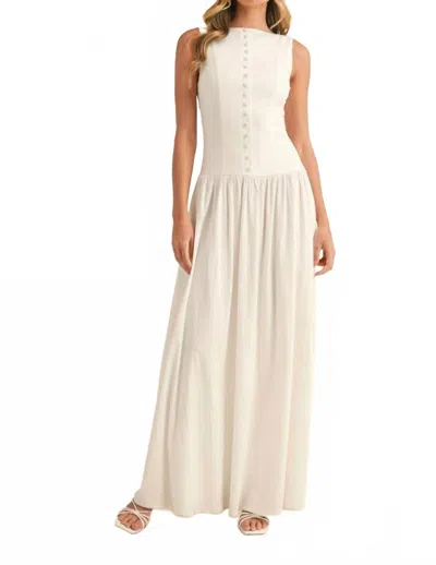 Klesis Stretchy Button Down Plunge Back Midi Dress In White In Neutral