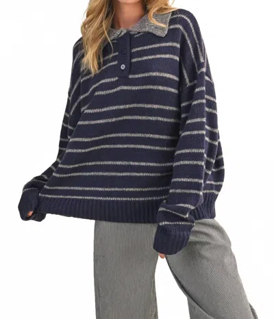 Klesis Stripe Collar Sweater In Navy In Blue