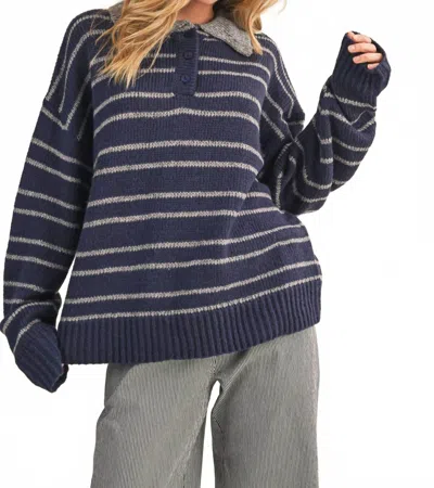 Klesis Stripe Sweater With Collar In Navy In Blue
