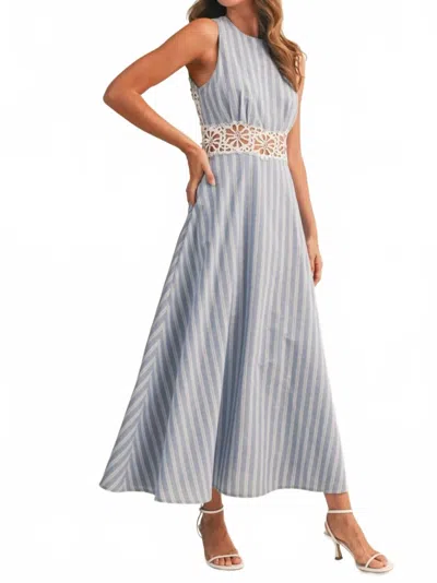 Klesis Striped Lace Trim Midi Dress In Light Blue