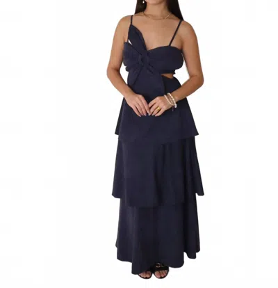 Klesis Suede Flower Dress In Navy In Blue