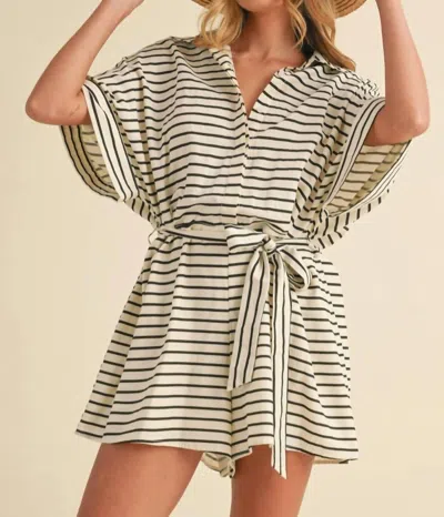 Klesis Sunkissed Short Sleeve Romper In Black / Ivory In Gray