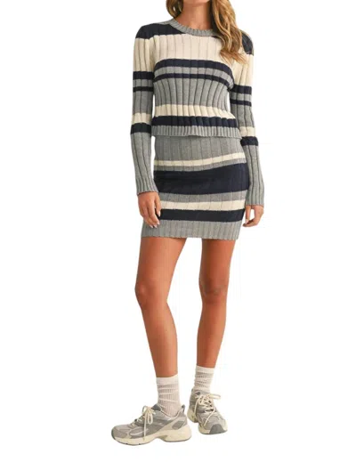 Klesis Sweater Knit Top And Skirt Set In Grey/blue/white In Multi