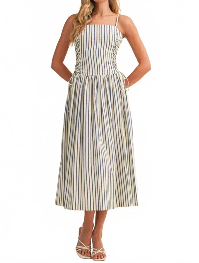 Klesis Tied Detail Midi Dress In Blue Stripe In Multi