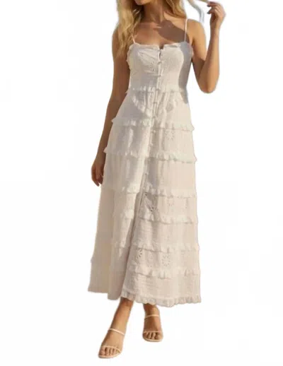 Klesis Tiered Eyelet Midi Dress With Lace Trim In White