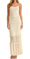 Klesis Tiered Ruffled Lace Maxi Dress With Partial Lining In Cream In Neutral