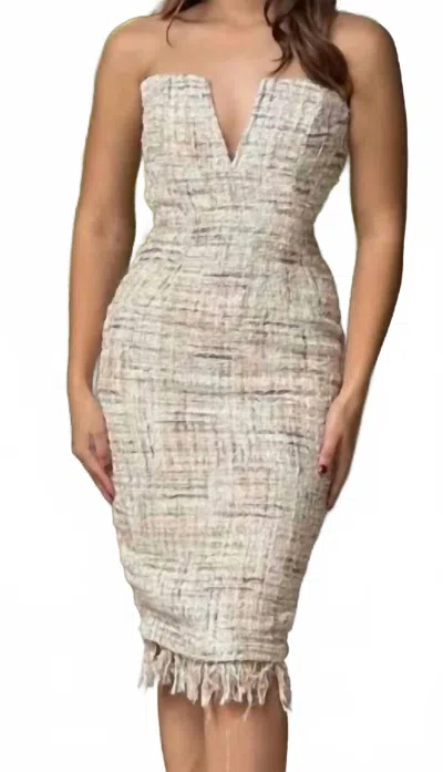 Klesis Twill Strapless Midi Dress In Cream In White
