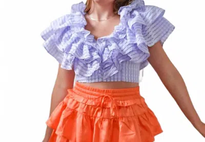 Klesis V Neckline Ruffle Tier Crop Top With Side Zipper In Lavender In Purple