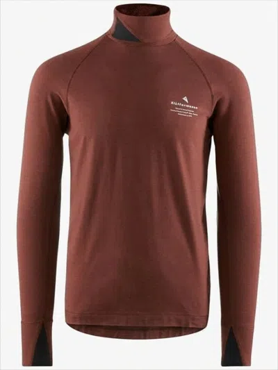 Klättermusen Fitted Brown Turtleneck Sweater With Contrast Triangular Patches