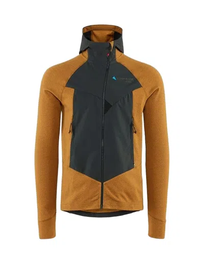 Klättermusen Structured High-collar Jacket With Textured Fabric In Brown