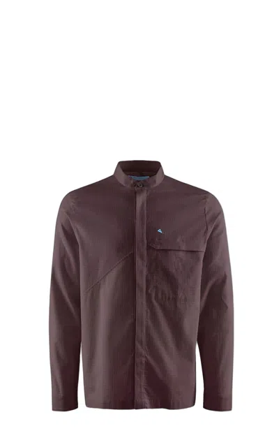 Klättermusen Textured Mandarin Collar Shirt In Burgundy