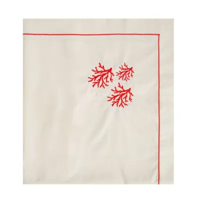 Km Home Collection Anthozoa - Red Coral Embroidered Tablecloth In Orange