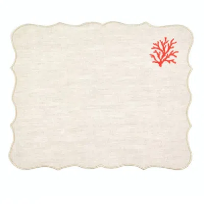 Km Home Collection Coral Embroidery Linen Placemats Set Of 2 In Neutral