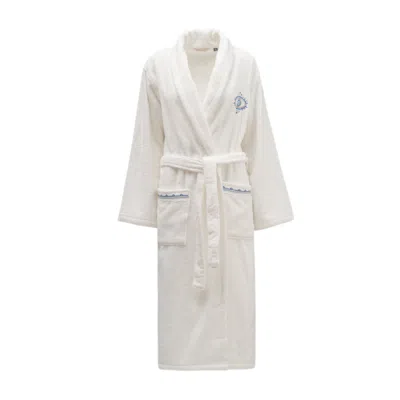 Km Home Collection Eye Embroidery Cotton Bathrobe In White