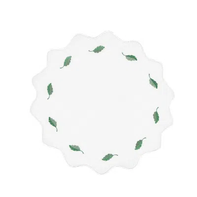 Km Home Collection Flora - Leaves Embroidery Round Placemats Set Of 2 In White