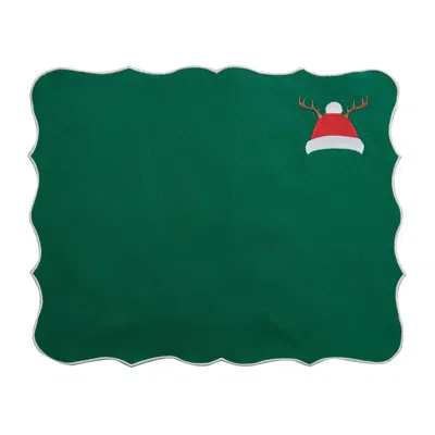 Km Home Collection Green Santa Hat Embroidery Cotton Placemats Set Of 2