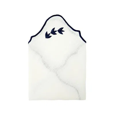 Km Home Collection Navy Leaves Embroidery Linen Napkin Set Of 2 In Blue