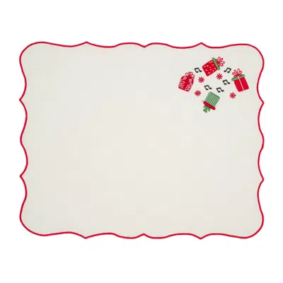 Km Home Collection Neutrals Set Of Two Christmas Gift Embroidery Cotton Placemat In Multi