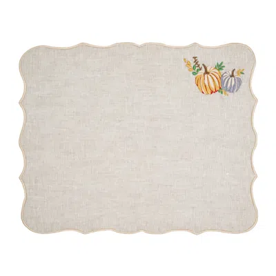 Km Home Collection Neutrals Set Of Two Pumpkin Embroidery Halloween Linen Placemat
