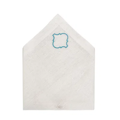 Km Home Collection Neutrals Turqoise Catena Linen Napkin Set Of 2 In White