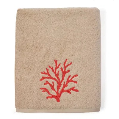 Km Home Collection Red Coral Embroidered Bath Towel In Orange/red