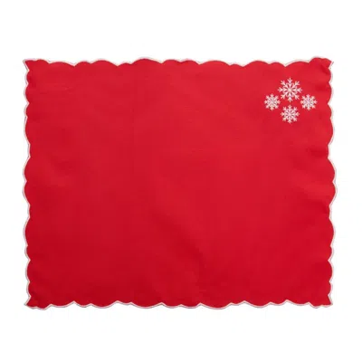Km Home Collection Red Snowflake Embroidery Cotton Placemats Set Of 2