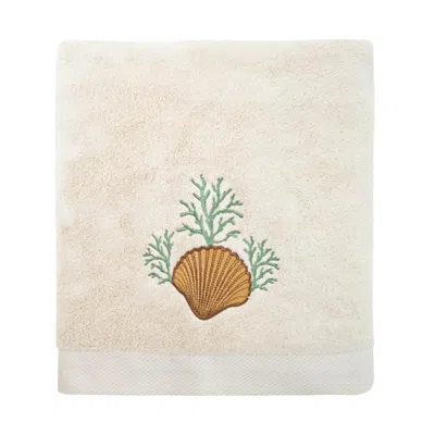 Km Home Collection Seashell Embroidery Bath Towel In White