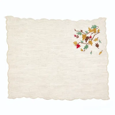 Km Home Collection Spilled Leaves Embroidery Linen Placemat Set Of 2 In Neutral