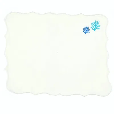 Km Home Collection Turquoise Coral Embroidery Linen Placemats Set Of 2 In White