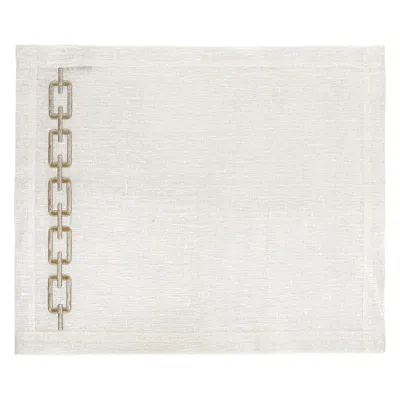 Km Home Collection White Chain Embroidery Linen Placemat Set Of 2 In Neutral