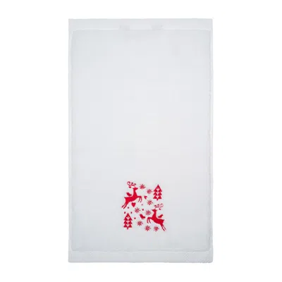 Km Home Collection White Christmas Deer Embroidery Cotton Hand Towel