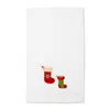Km Home Collection White Christmas Stockings Embroidery Hand Towel In White