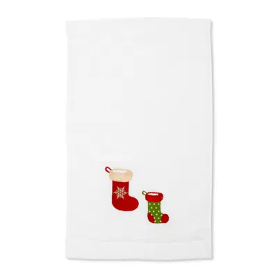 Km Home Collection White Christmas Stockings Embroidery Hand Towel