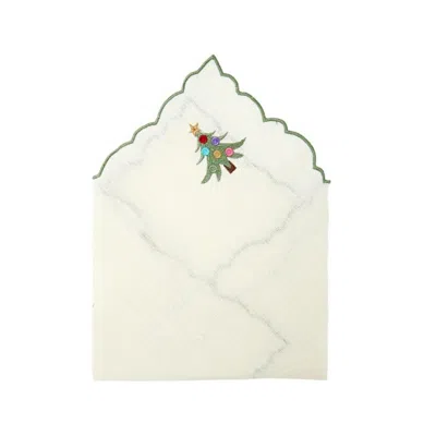Km Home Collection White Christmas Tree Embroidery Linen Napkins Set Of 2