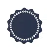 Km Home Collection White Leaves Embroidery Linen Placemat Set Of 2 In Blue