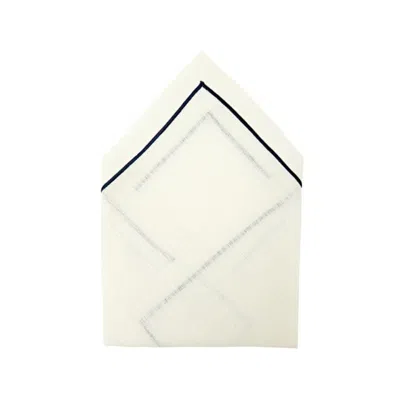 Km Home Collection White Navy Stripped Linen Napkins Set Of Two