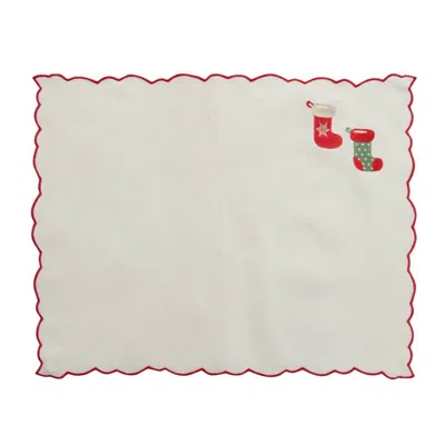 Km Home Collection White Stockings Embroidery Cotton Placemats Set Of 2