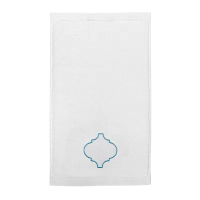 Km Home Collection White Turqoise Catena Embroidery Hand Towel In Multi